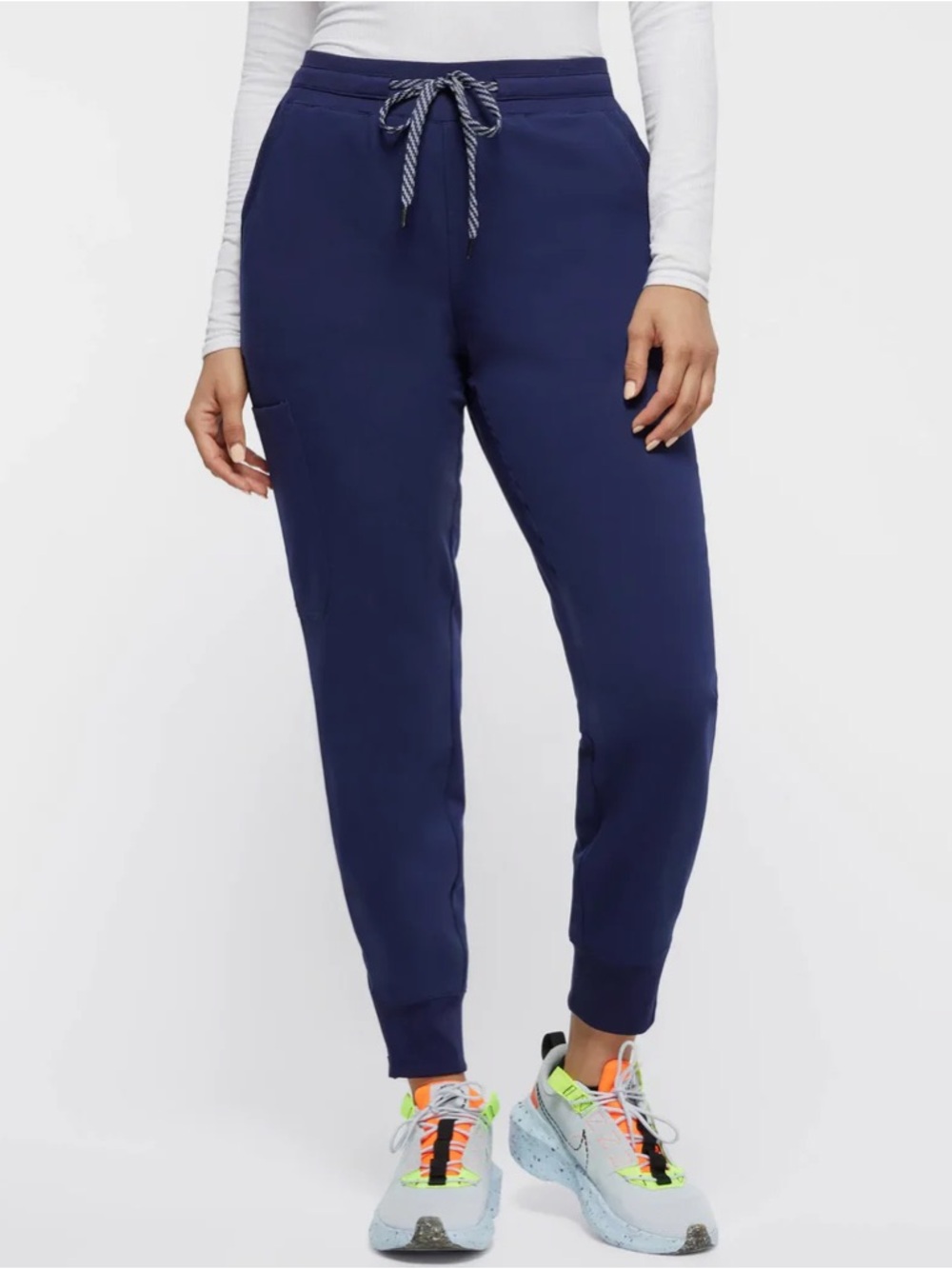 Jaanuu Women's Navy Scrub Jogger Pants Medium Drawstring Zip Cargo Pocket Nurse